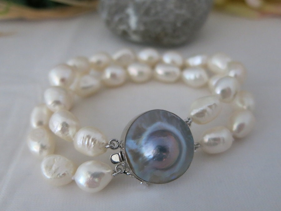 Armband Zweireihig Echte Mabe Perle Und Süßwasserperlen Barock, 925Er Silber Top Perlenschmuck Armband Zweireihig Echte Mabe Perle Und Süßwasserperlen Barock, 925Er Silber Top Perlenschmuck von PerlenForYou