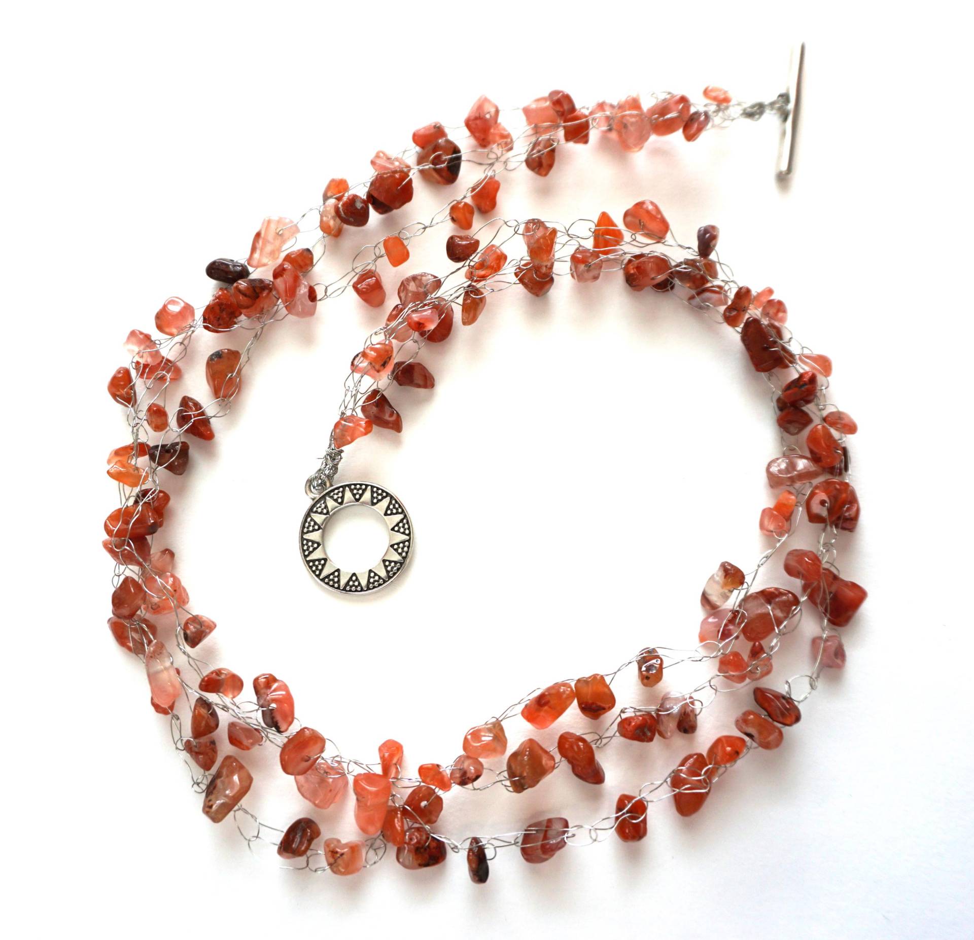 Karneol - Chips Halskette Gehäkelte Handmade Gehäkelter Schmuck Aus Draht von PerlenGabriele