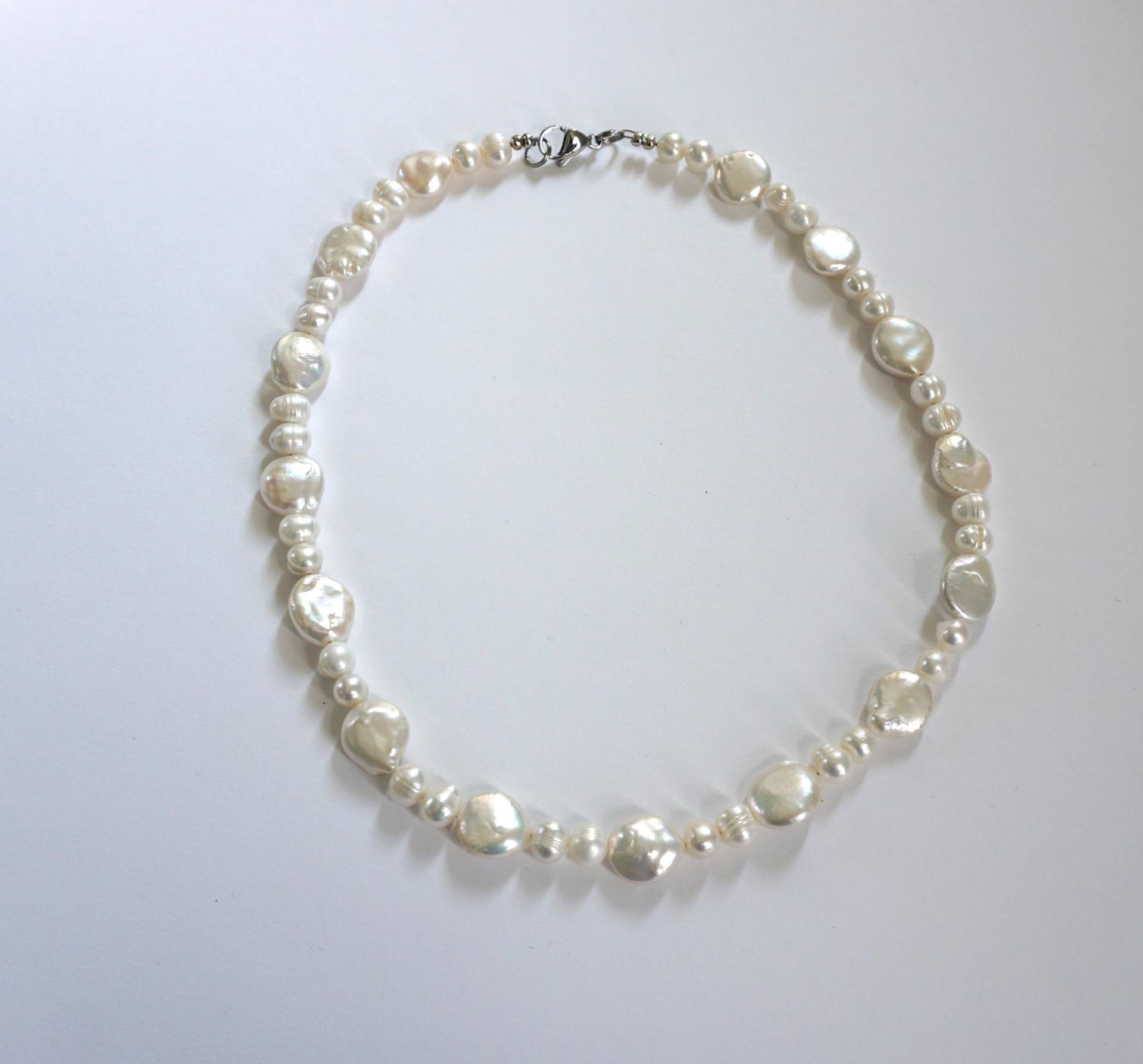 Süßwasser Perlenkette Weiß Handgefertigt Weiße Halskette Perlenschmuck von PerlenGabriele