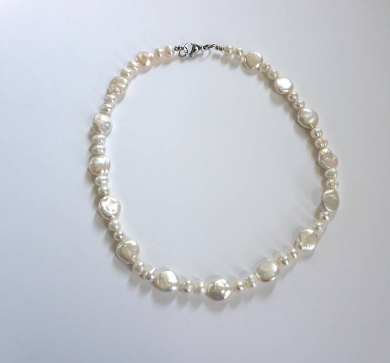 Süßwasser Perlenkette Weiß Handgefertigt Weiße Halskette Perlenschmuck von PerlenGabriele