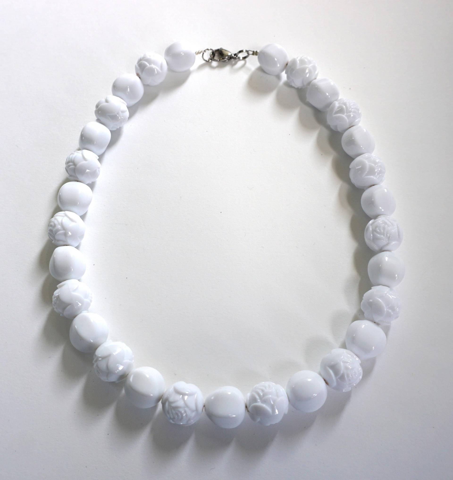 statement Kette Weiße Halskette Acrylperlen Weiß Perlenkette von PerlenGabriele