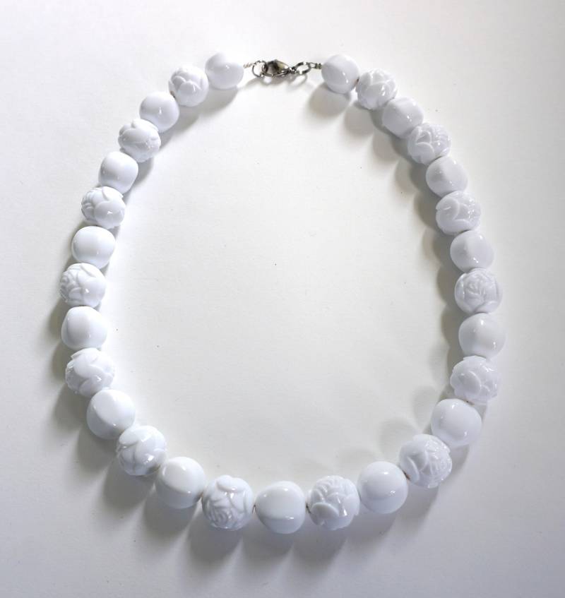 statement Kette Weiße Halskette Acrylperlen Weiß Perlenkette von PerlenGabriele