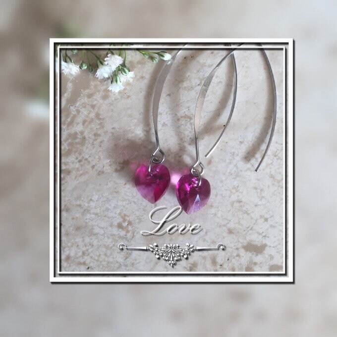 Ohrringe Silber Herz Swarovski Fuchsia Pink Oktoberfest Dirndl Trachtenschmuck Brautschmuck Brautjungfer Geschenk Volksfest Hochzeit Braut von PerlenHarmonyOase