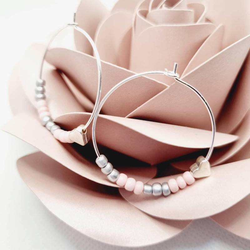 Ohrringe Silber, Creolen Silber Mit Perlen Und Silbernen Herz, Silberne Ohrringe, Perlenohrringe, Geschenkidee, Silberschmuck von PerlenartigDE