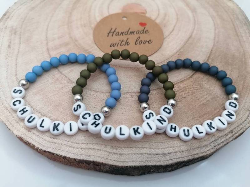 Kinder Perlenarmband Einschulung Schulkind Oder Name Personalisiert Junge Schulanfang Perle Armband von Perlenfee131287