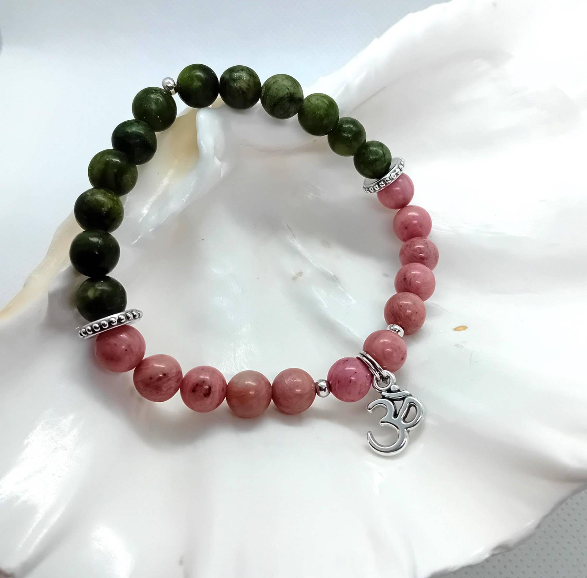 Armband Grüne Jade Und Rhodonit von Perlenfischerei