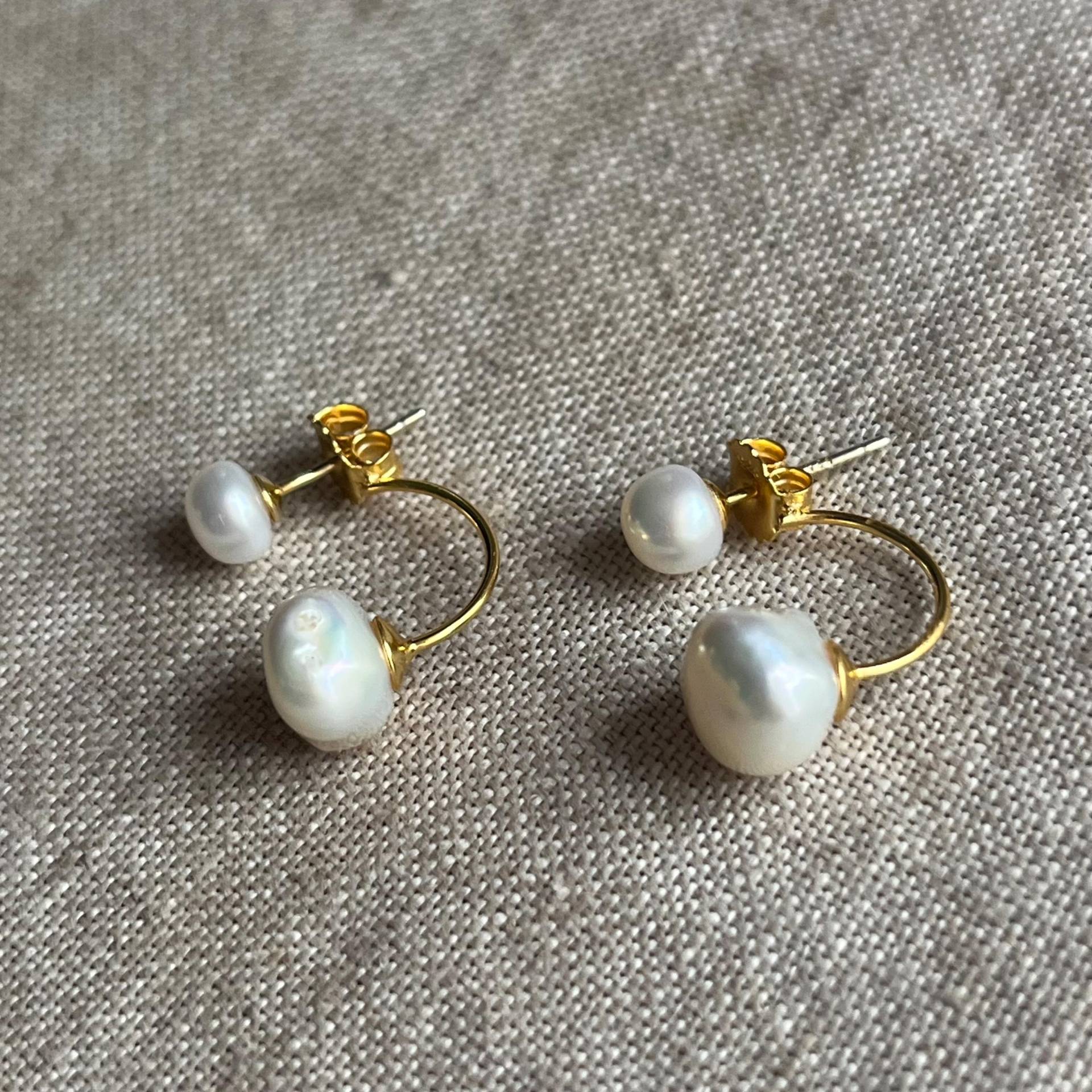 Duo-Ohrstecker Mit Süßwasser-Und Keshiperle 6mm Und 9, 5mm, Silber Vergoldet von Perlenfischzuege