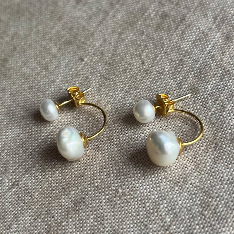 Duo-Ohrstecker Mit Süßwasser-Und Keshiperle 6mm Und 9, 5mm, Silber Vergoldet von Perlenfischzuege