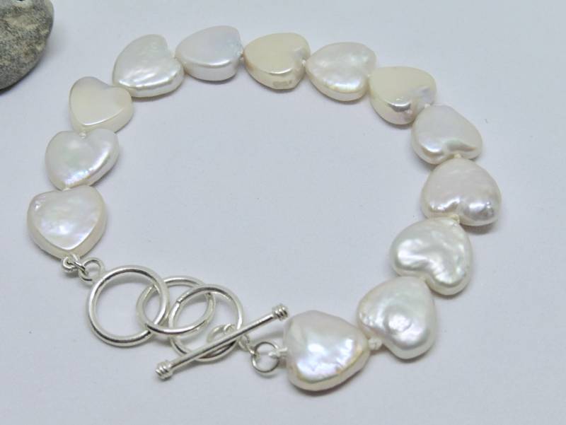 Perlen-Armband Mit Herz, Schloß Silber von Perlenfischzuege