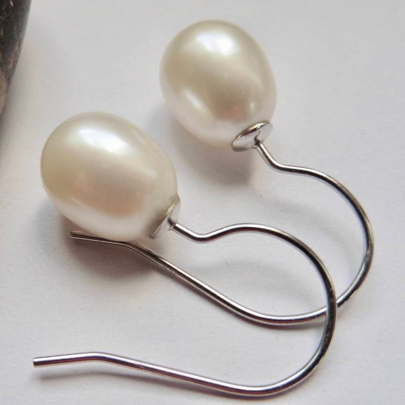 Perlen Ohrringe Ohrhänger Echte 9x12 Mm Brautschmuck Sterling Silber von Perlenfischzuege