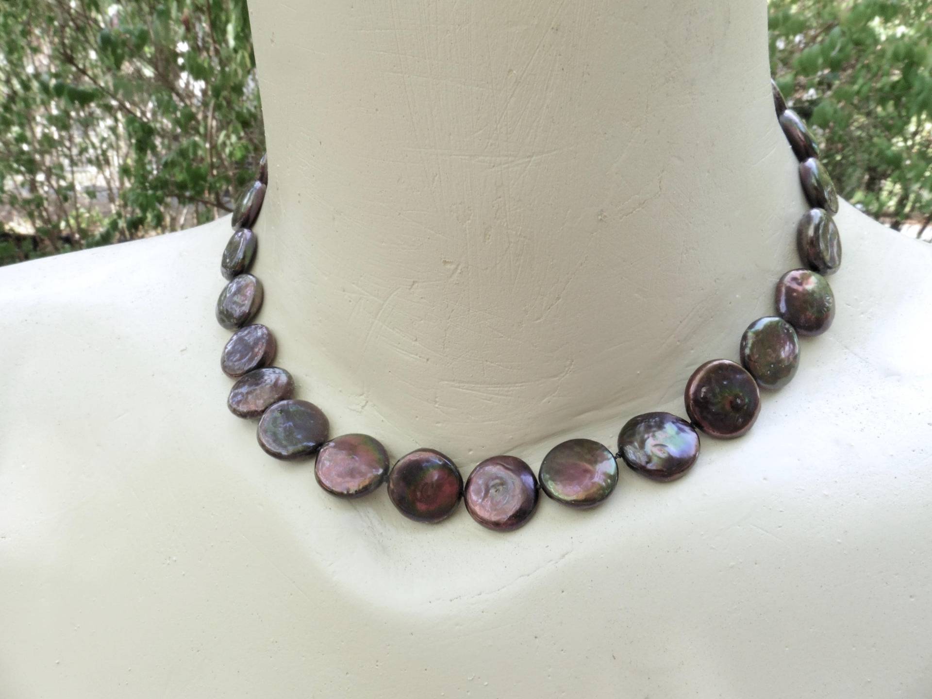 Perlenkette Perlencollier Münzperlen Coins Echte Perlen Flach Schwarz Bunt Peacock Perlenkette Perlencollier Münzperlen Coins Echte Perlen Flach Schwarz Bunt Peacock von Perlenfischzuege