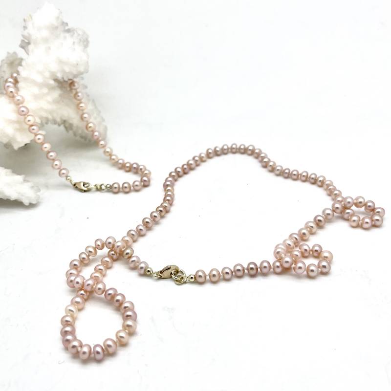 Perlen Kette Armband 14 K Gold Süßwasserperlen 4mm von Perlenfischzuege