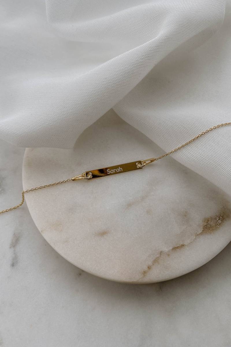 Gravur Armband, 925Er Silber, 14K Vergoldet, Armband Längliche Gravurplatte, Personalisierbares Id Persönliches Geschenk von Perlenfreundin