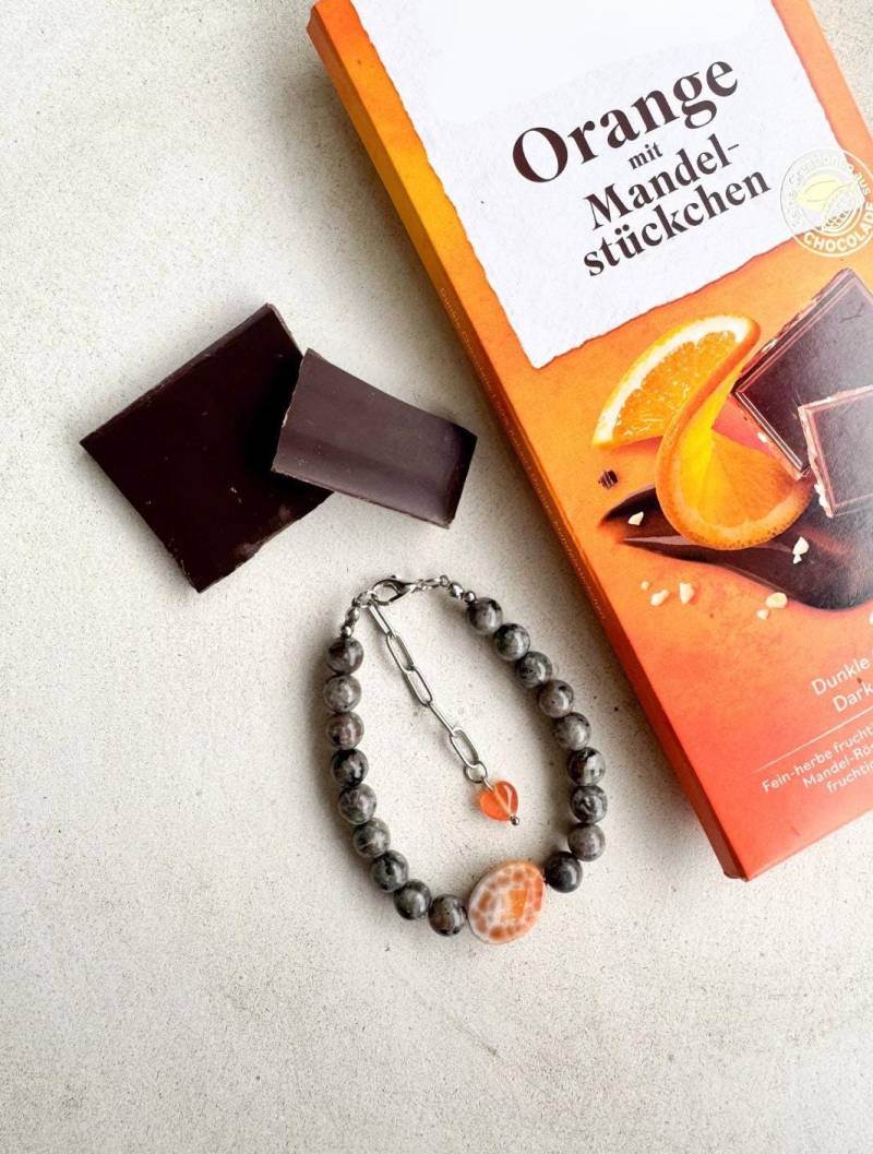 Armband "Glowing Orange" | Leuchtet Unter Uv-Licht Schlangenachat & Yooperlith Besondere Edelsteinkombination von Perlengeschichten