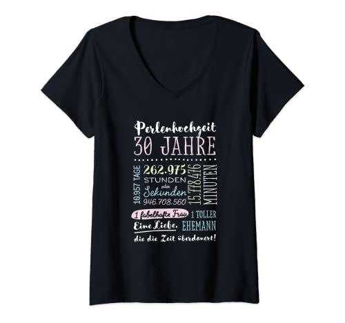 Damen Perlenhochzeit 30 Jahre Hochzeitstag Geschenk Mann Frau T-Shirt mit V-Ausschnitt Damen Perlenhochzeit 30 Jahre Hochzeitstag Geschenk Mann Frau T-Shirt mit V-Ausschnitt von Perlenhochzeit 30. Hochzeitstag Geschenk
