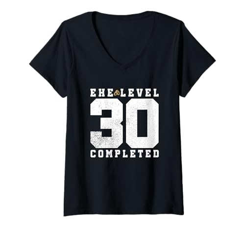 Damen Ehe Level 30 Completed 30. Hochzeitstag Party Perlenhochzeit T-Shirt mit V-Ausschnitt von Perlenhochzeit Geschenk & 30. Hochzeitstag Party