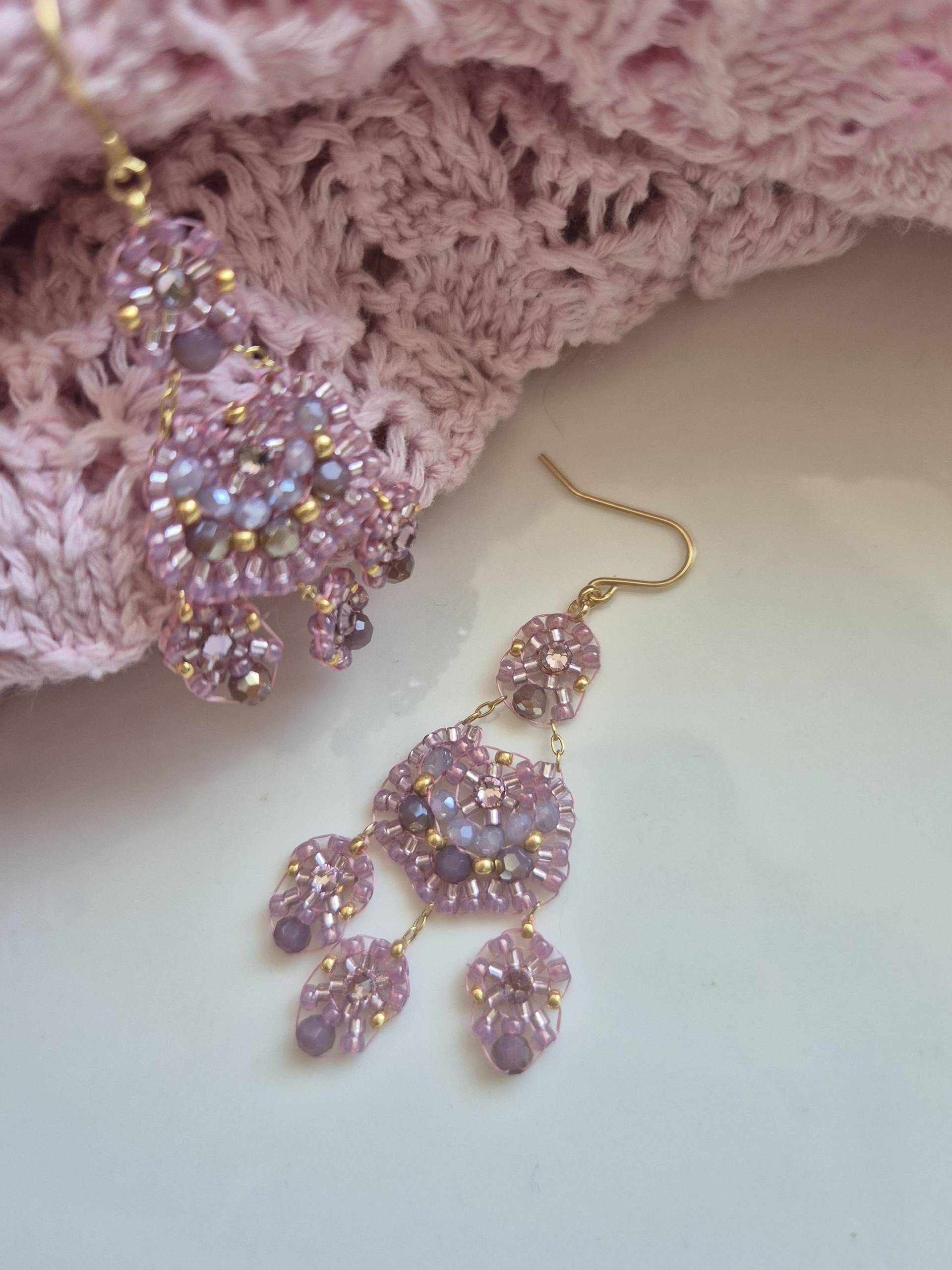 Golden & Purple Beaded Earrings - Handmade Statement Jewelry Boho Drop Gift For Her Golden & Purple Beaded Earrings - Handmade Statement Jewelry Boho Drop Gift For Her von Perlenkarussell