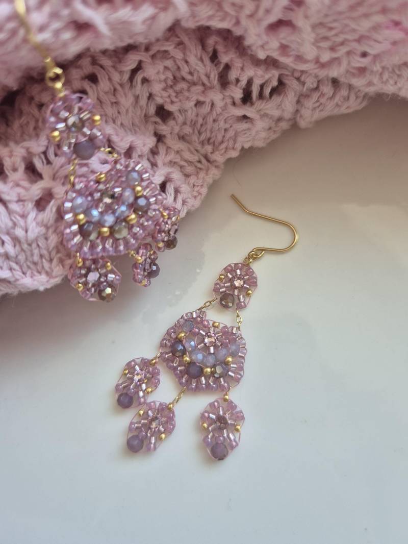 Golden & Purple Beaded Earrings - Handmade Statement Jewelry Boho Drop Gift For Her Golden & Purple Beaded Earrings - Handmade Statement Jewelry Boho Drop Gift For Her von Perlenkarussell