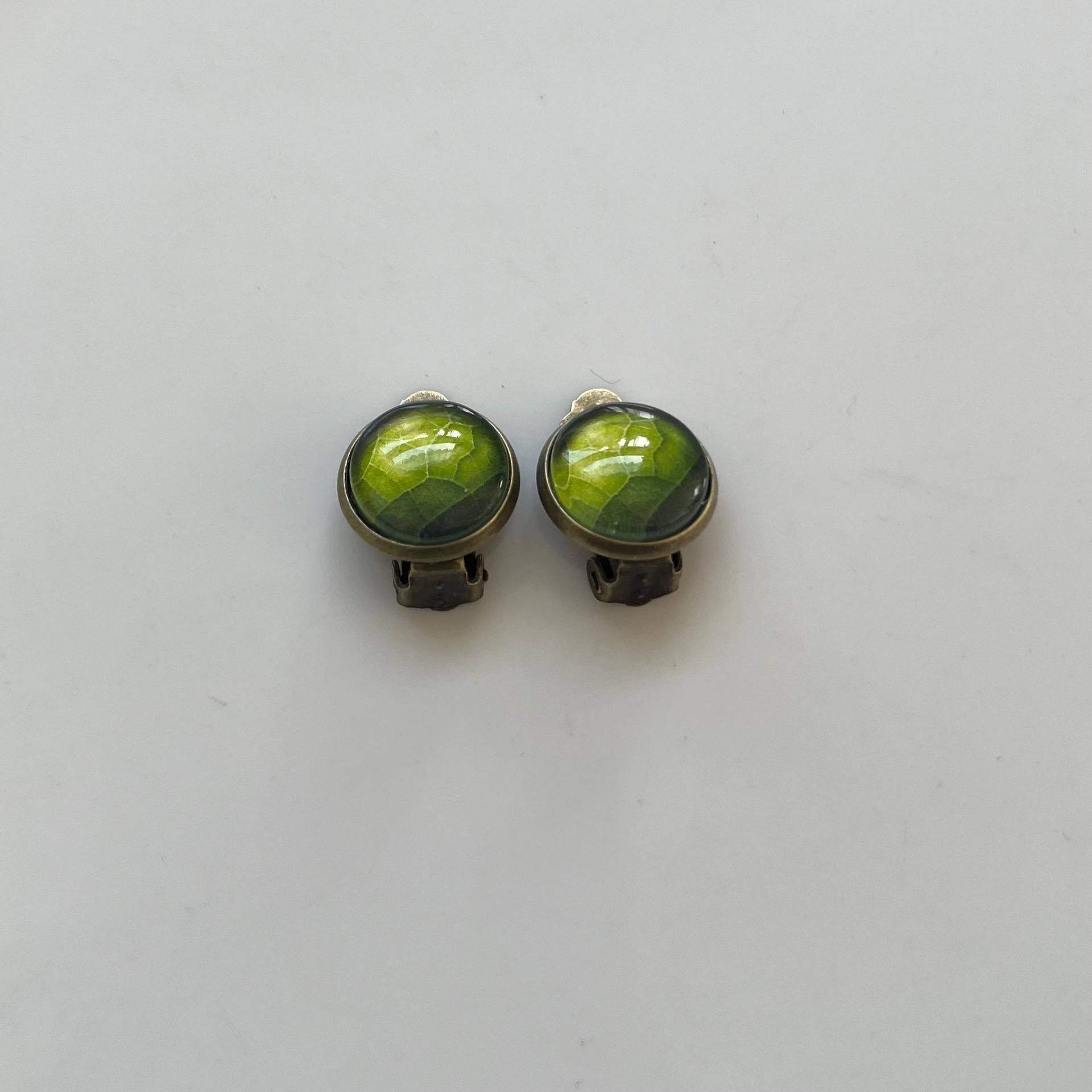 Blatt Ohrclips Bronze Grün von Perlenlagune