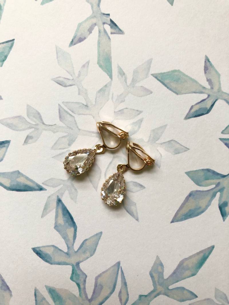Edle Ohrclips in Gold Kristall von Perlenlagune
