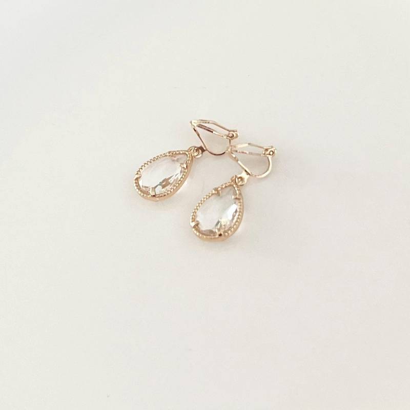 Edle Tropfen Ohrclips in Champagnegold Kristall von Perlenlagune