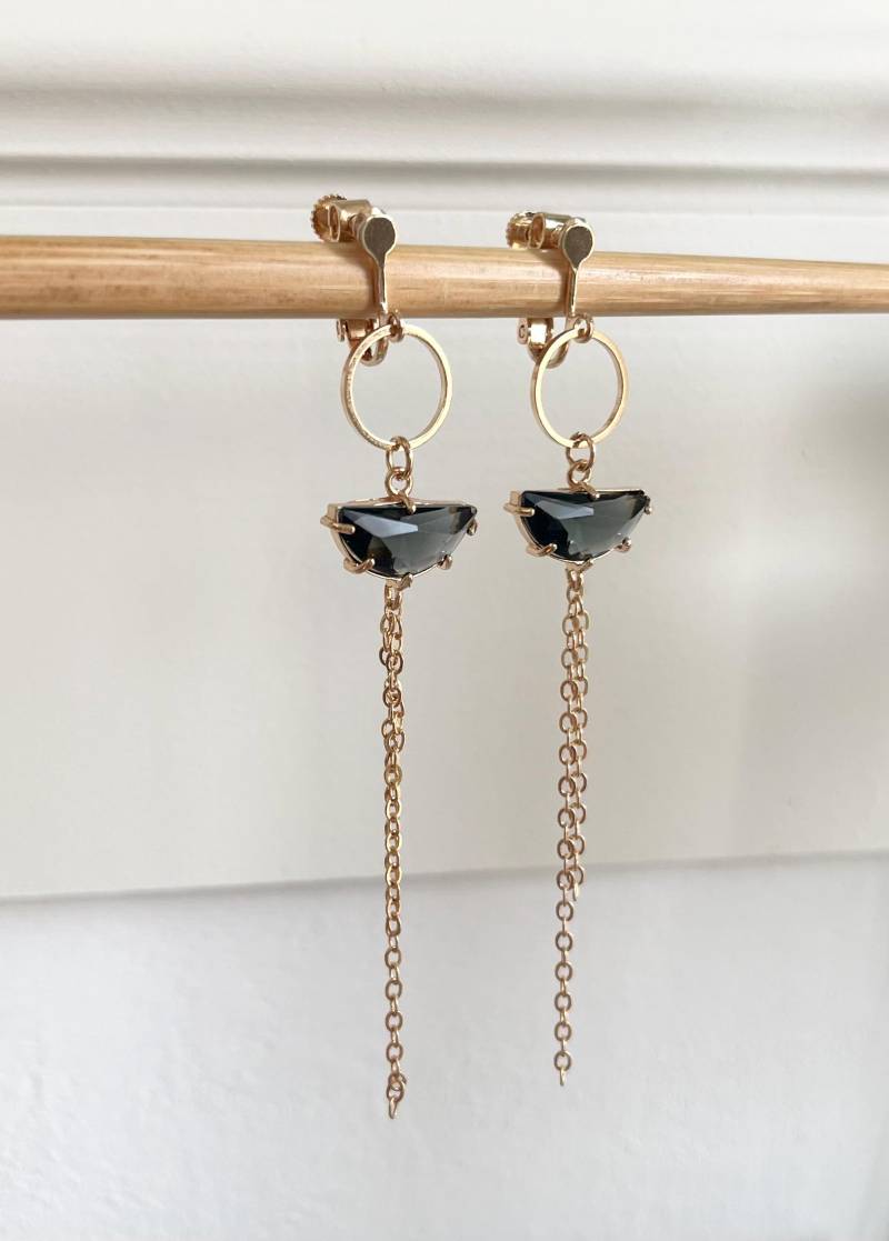 Eindrucksvolle Ohrclips Dunkelgrau Champagnegold von Perlenlagune