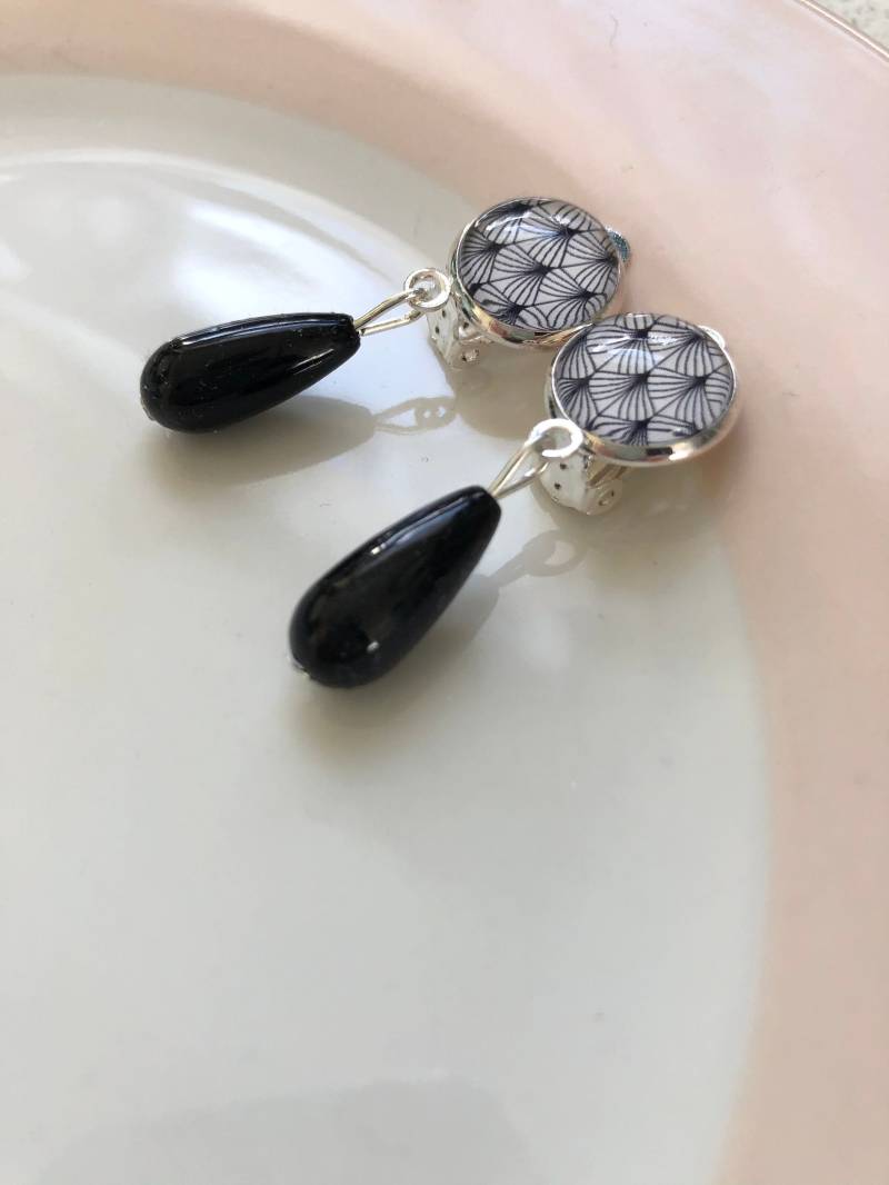 Elegante Ohrclips Schwarz Silber von Perlenlagune