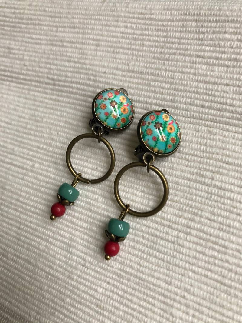 Farbenfrohe Ohrclips Bronze Bunt von Perlenlagune