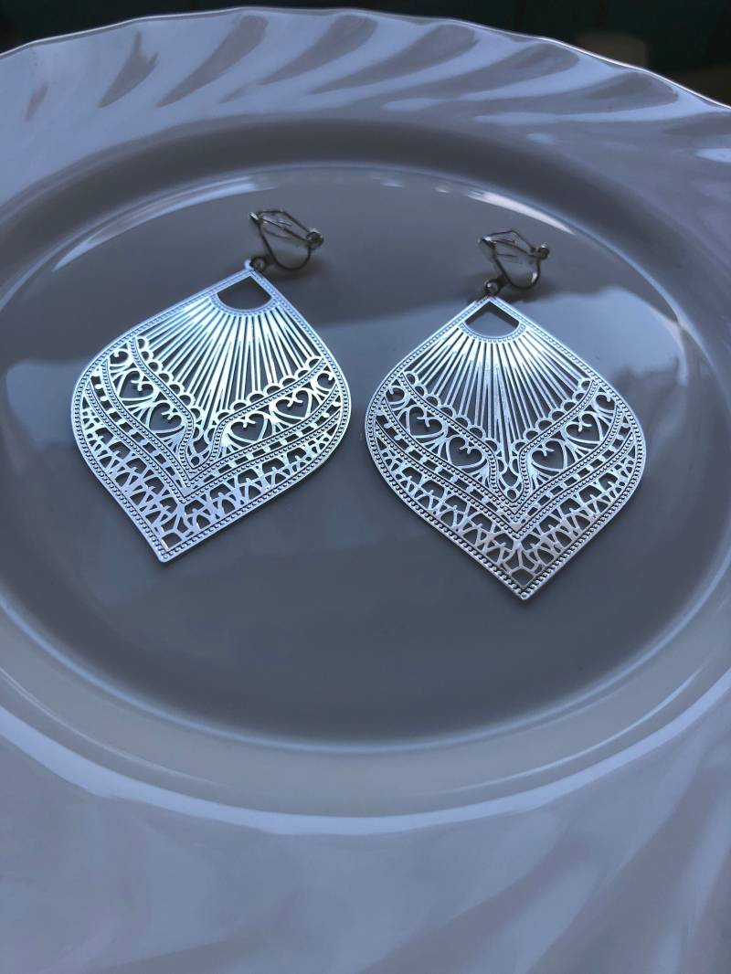 Festliche Große Ohrclips in Silber von Perlenlagune