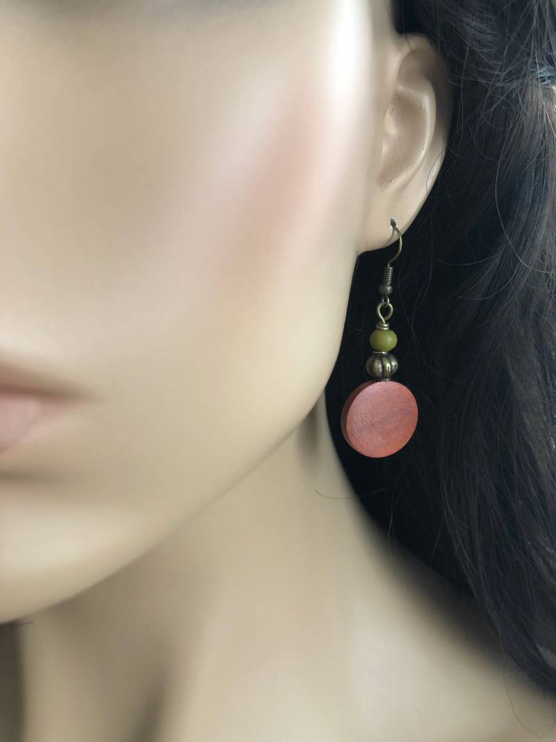 Holzohrringe Braun Olivgrün Bronze von Perlenlagune