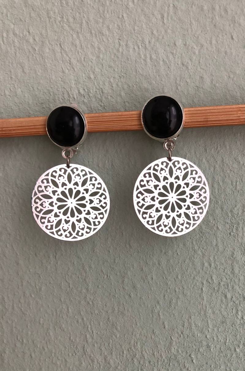 Interessante Ohrclips Silber Schwarz von Perlenlagune