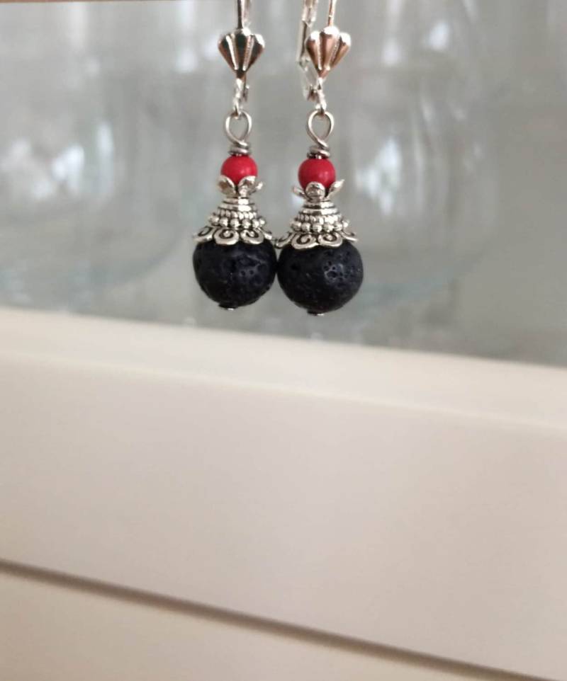 Lava Ohrringe Silber Schwarz von Perlenlagune