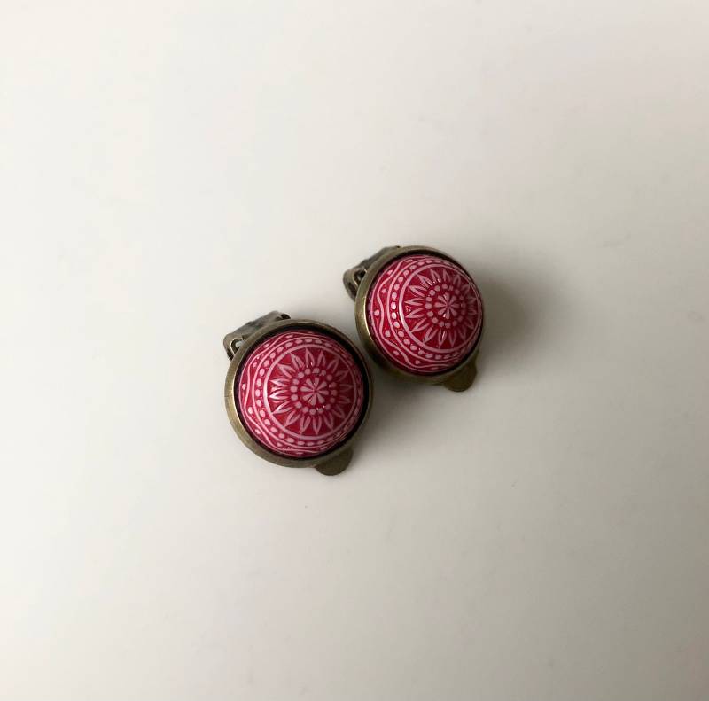 Mosaik Ohrclips Bronze Rot von Perlenlagune