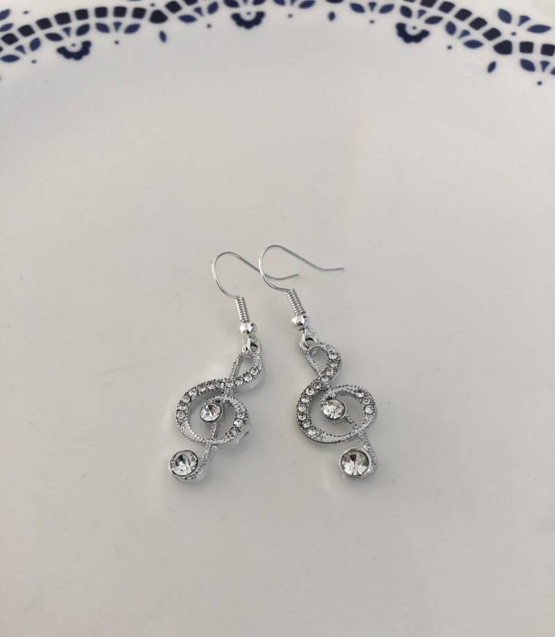 Ohrringe Violinschlüssel in Silber Kristall von Perlenlagune