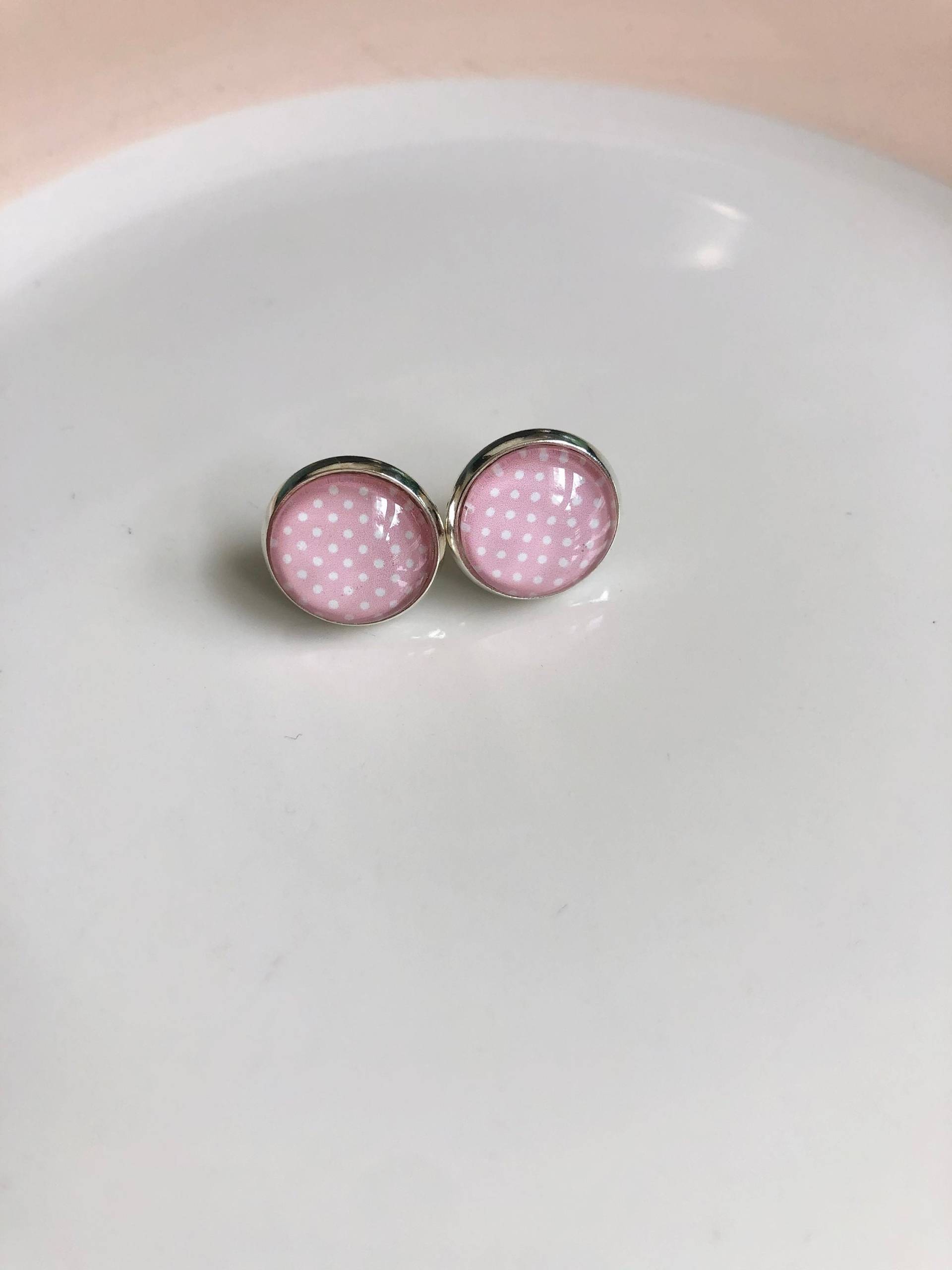 Ohrstecker Silber Rosa Gepunktet von Perlenlagune