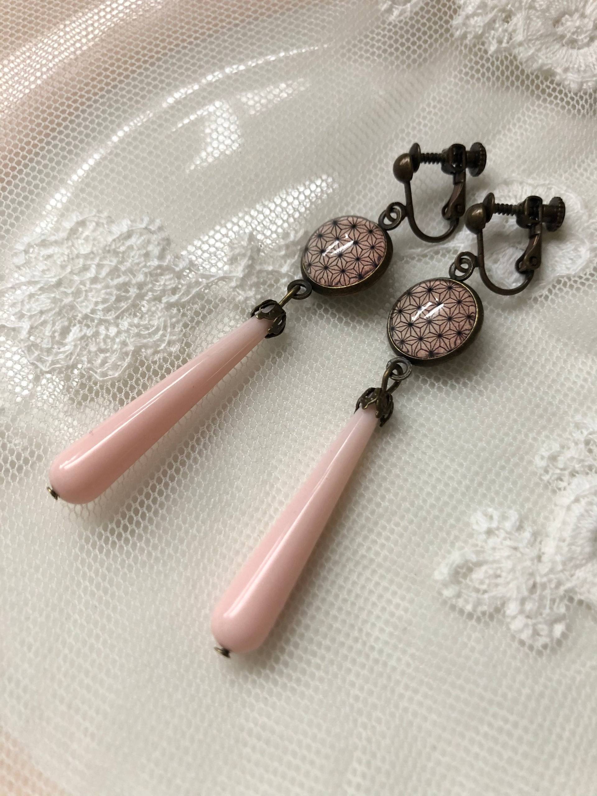 Originelle Ohrclips Tropfen Bronze Zartrosa von Perlenlagune