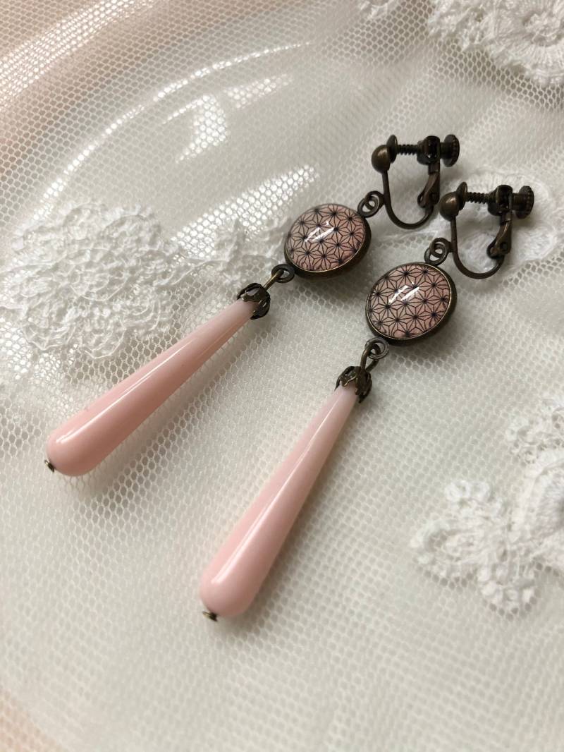 Originelle Ohrclips Tropfen Bronze Zartrosa von Perlenlagune