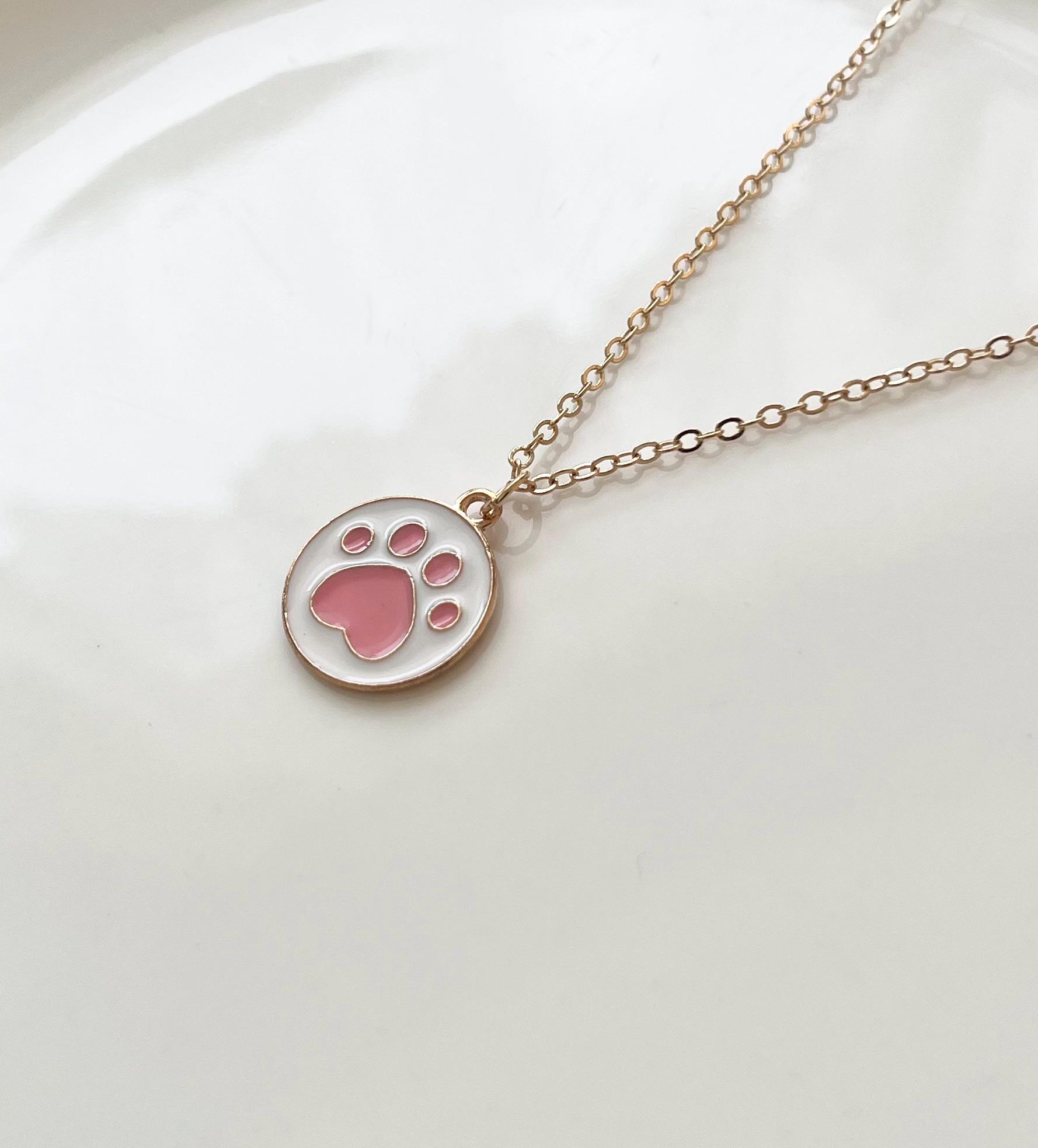 Pfote Kinder Halskette Hellgold Rosa von Perlenlagune