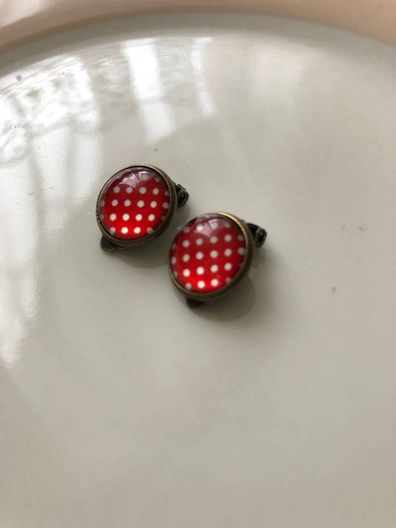 Punkte Ohrclips Bronze Rot von Perlenlagune