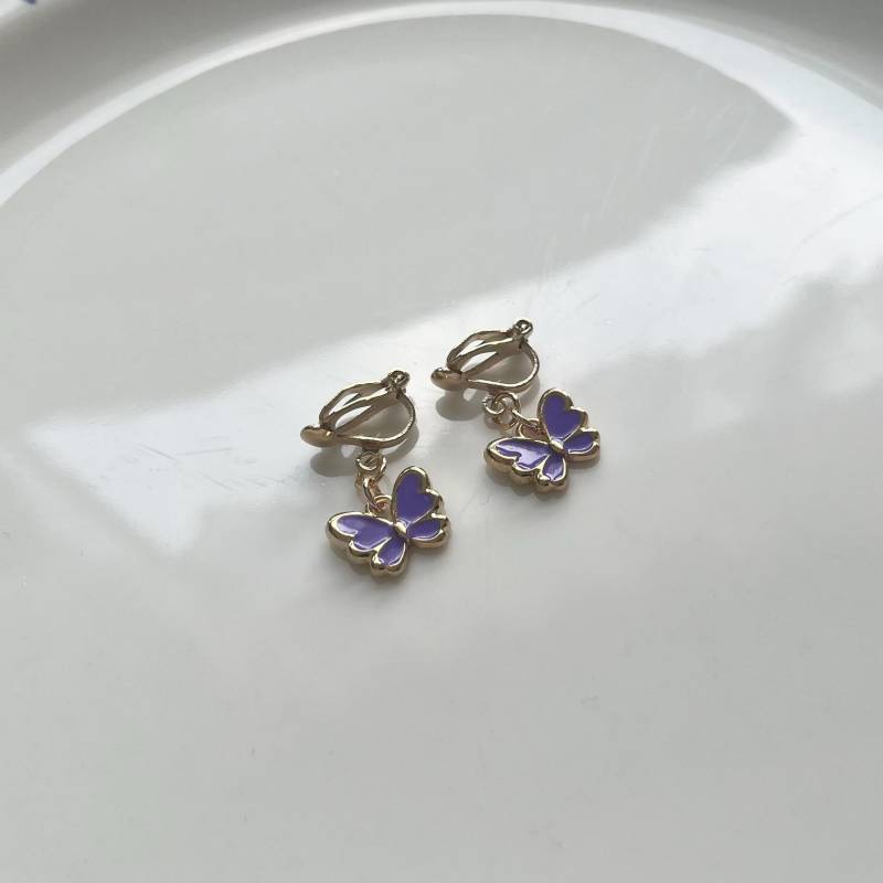 Schmetterlinge Ohrclips Hellgold Violett von Perlenlagune