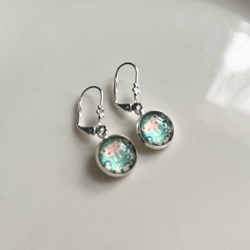 Schmetterlinge Ohrringe in Mint Rosa Silber von Perlenlagune
