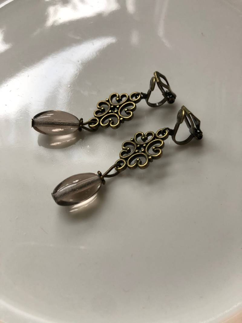 Schöne Ohrclips Bronze Grau von Perlenlagune