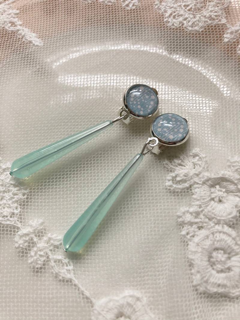 Schöne Ohrclips Tropfen Silber Mint Blau von Perlenlagune