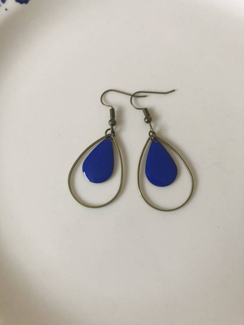 Tropfen Ohrringe Bronze Königsblau/Kobalt von Perlenlagune