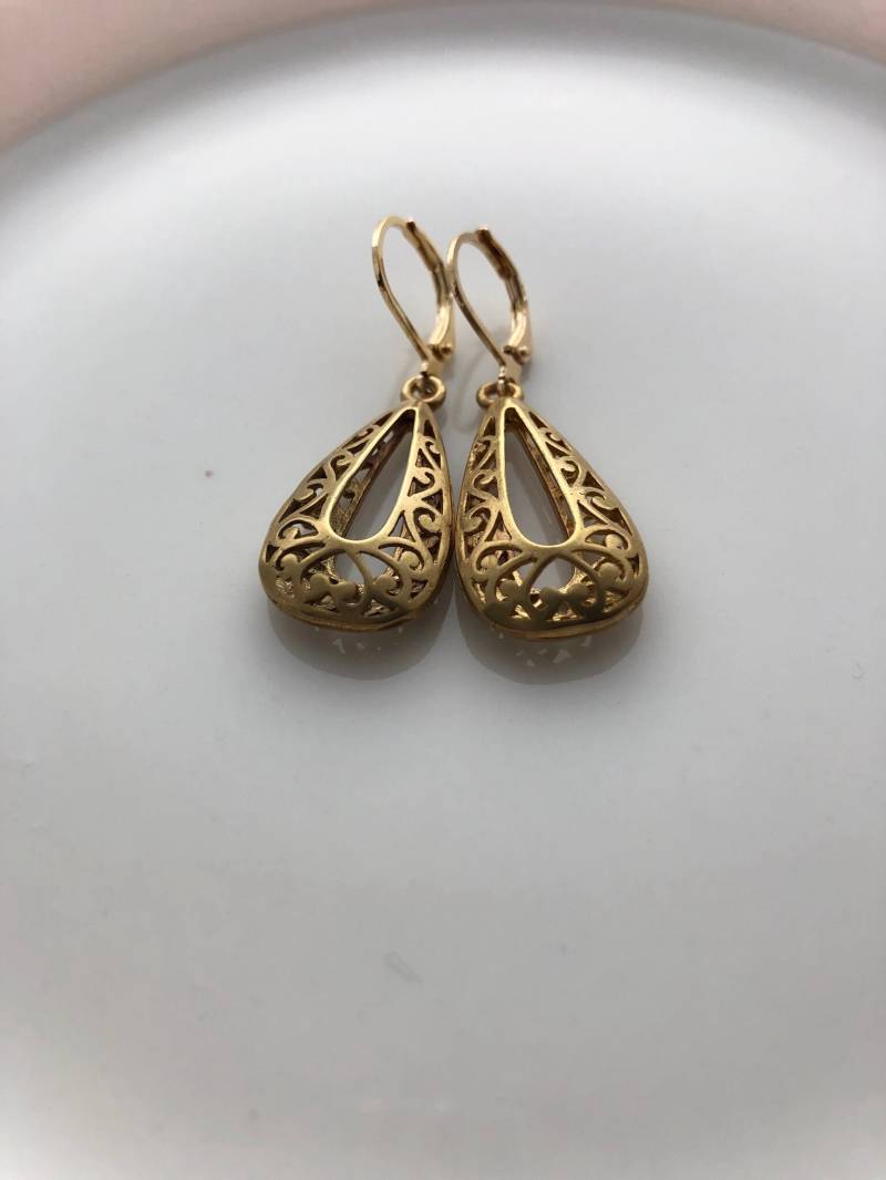 Tropfen Ohrringe Messinggold von Perlenlagune