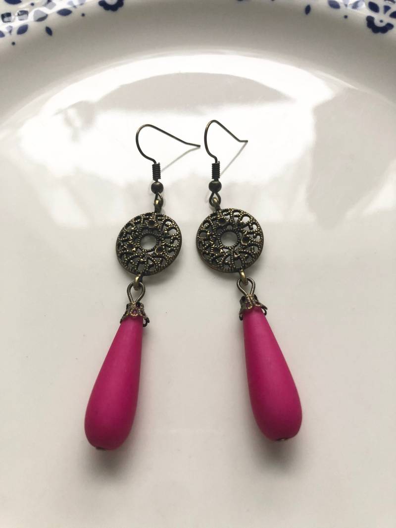 Tropfen Ohrringe Pink Bronze von Perlenlagune