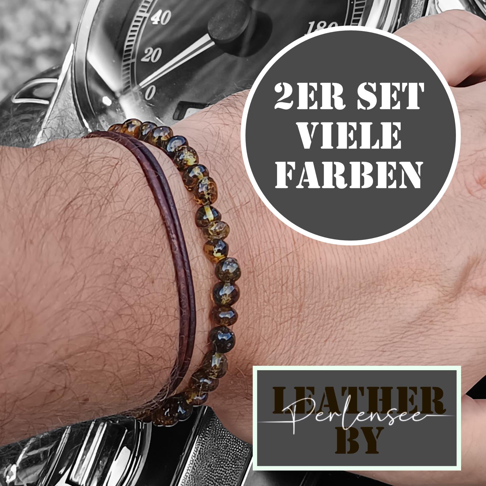 Herren Armband Leder 2Er Set Mit Bernstein Unisexhandmade & Verstellbarfestival Schmuckethno Boho Style Partnerarmbandgeschenksommer von Perlensee2024