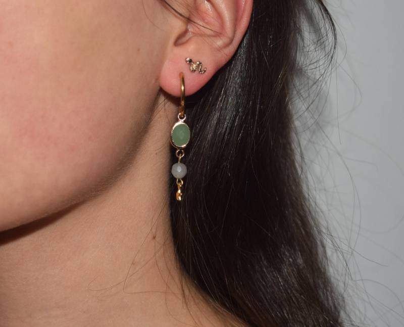 Creolen Hängeohrringe in Grün Und Gold Mit Naturstein von Perlentanz