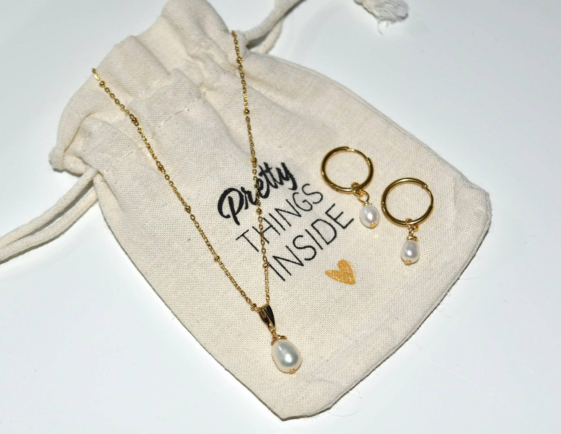 Schmuckset Süßwasserperlen in Gold - Creolen Mit Kette von Perlentanz