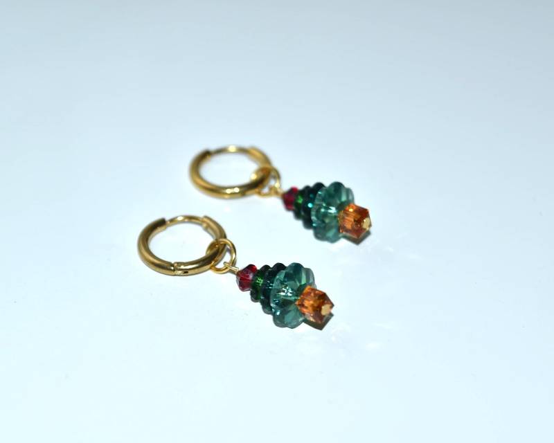 Swarovski Weihnachtsbaum Ohrringe - Creolen in Gold Und Bunt von Perlentanz